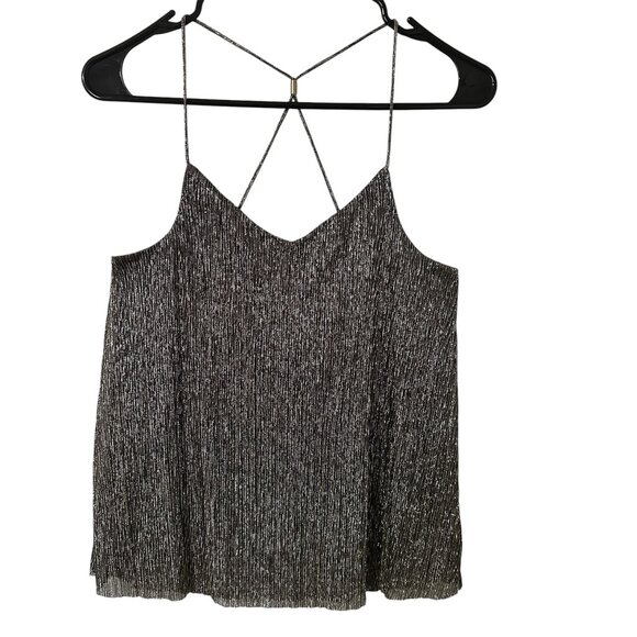 EXPRESS Black Gold Metallic Shimmer Crop Cross Back Strappy Tank Top Size XS - Picture 1 of 7
